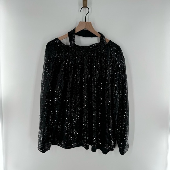 ELOQUII Elements Plus Size Open Cowl Back Sequin Top Size 20 - Picture 2 of 8